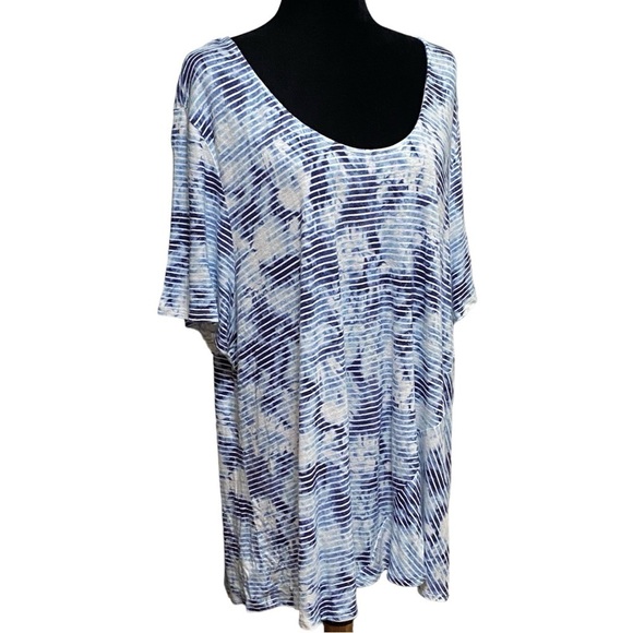Pure Jill Tie Dye Linen Blend Scoop Neck Top Blue White Size 4X - Picture 2 of 8